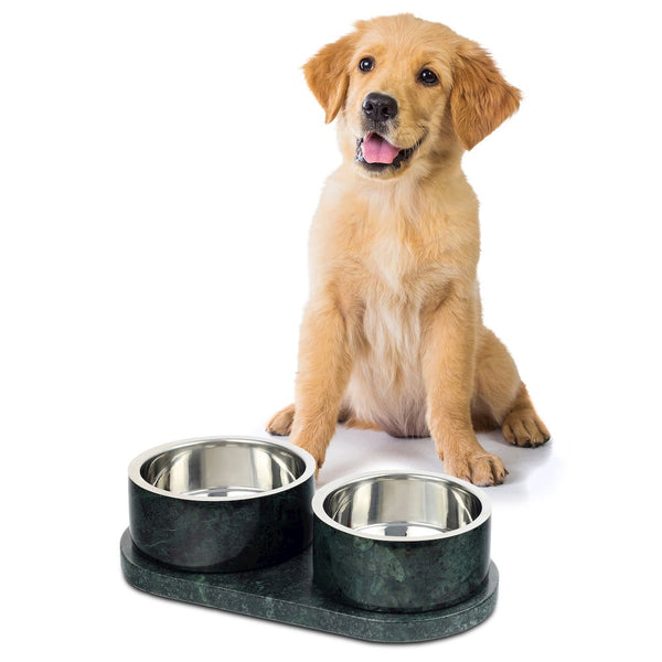 Marbre  Modern Weighted Double Marble and Stainless Steel Bowl 12oz (1.5 Cups)