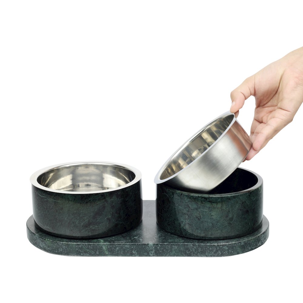 Marbre  Modern Weighted Double Marble and Stainless Steel Bowl 12oz (1.5 Cups)
