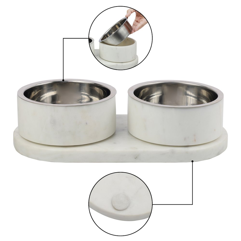 Marbre Modern Weighted Double Marble and Stainless Steel Bowl 12oz (1.5Cups)