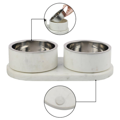 Marbre Modern Weighted Double Marble and Stainless Steel Bowl 12oz (1.5Cups)