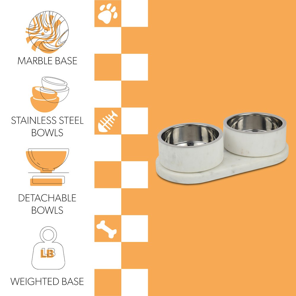 Marbre Modern Weighted Double Marble and Stainless Steel Bowl 12oz (1.5Cups)