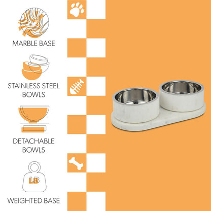 Marbre Modern Weighted Double Marble and Stainless Steel Bowl 12oz (1.5Cups)