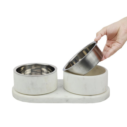 Marbre Modern Weighted Double Marble and Stainless Steel Bowl 12oz (1.5Cups)