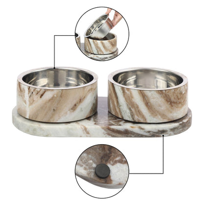 Marbre  Modern Weighted Double Marble and Stainless Steel Bowl 12oz (1.5 Cups)