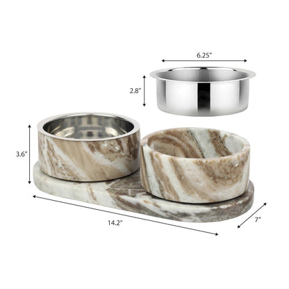 Marbre  Modern Weighted Double Marble and Stainless Steel Bowl 12oz (1.5 Cups)