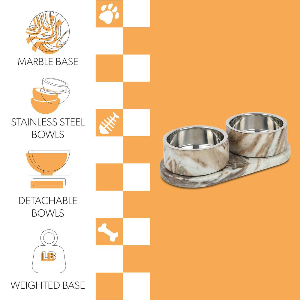 Marbre  Modern Weighted Double Marble and Stainless Steel Bowl 12oz (1.5 Cups)