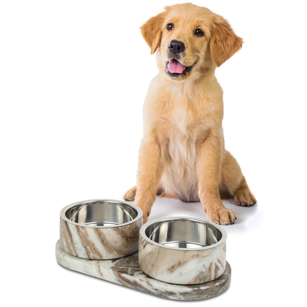 Marbre  Modern Weighted Double Marble and Stainless Steel Bowl 12oz (1.5 Cups)