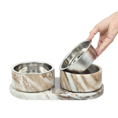 Marbre  Modern Weighted Double Marble and Stainless Steel Bowl 12oz (1.5 Cups)