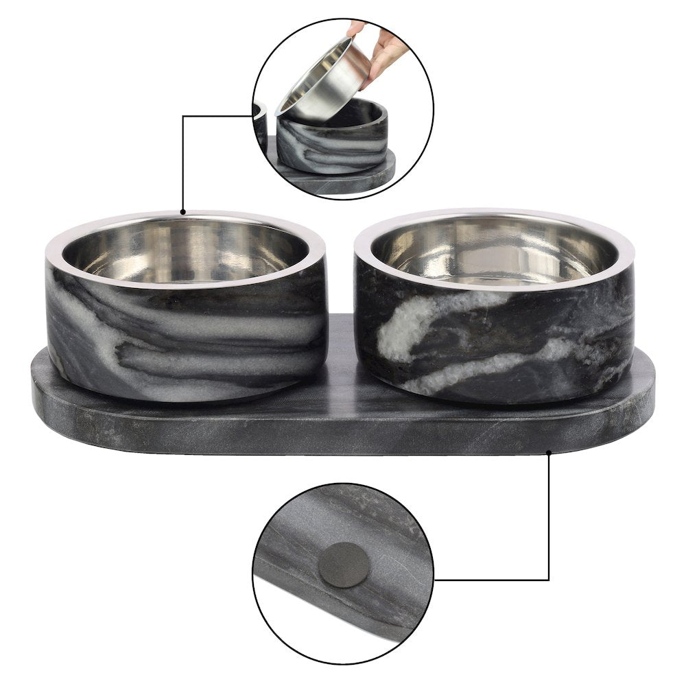 Marbre  Modern Weighted Double Marble and Stainless Steel Bowl 12oz (1.5 Cups)