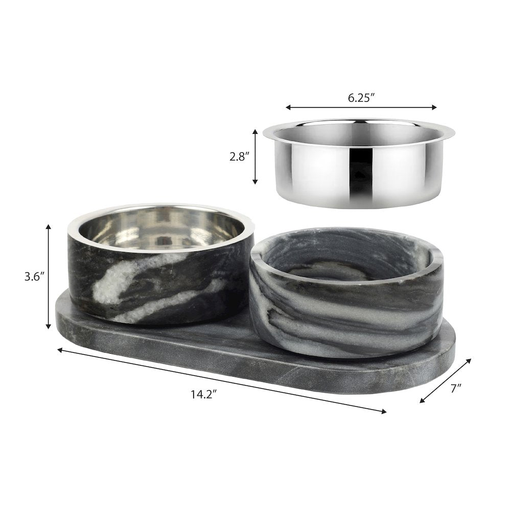 Marbre  Modern Weighted Double Marble and Stainless Steel Bowl 12oz (1.5 Cups)