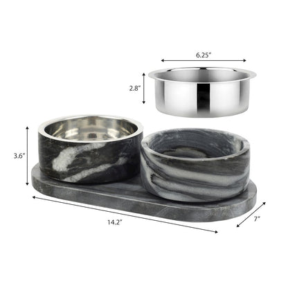 Marbre  Modern Weighted Double Marble and Stainless Steel Bowl 12oz (1.5 Cups)