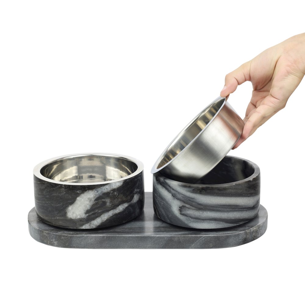 Marbre  Modern Weighted Double Marble and Stainless Steel Bowl 12oz (1.5 Cups)