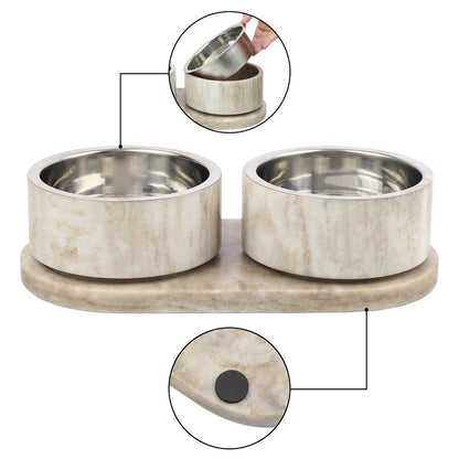 Marbre  Modern Weighted Double Marble and Stainless Steel Bowl 12oz (1.5 Cups)