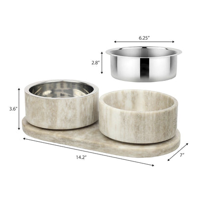Marbre  Modern Weighted Double Marble and Stainless Steel Bowl 12oz (1.5 Cups)