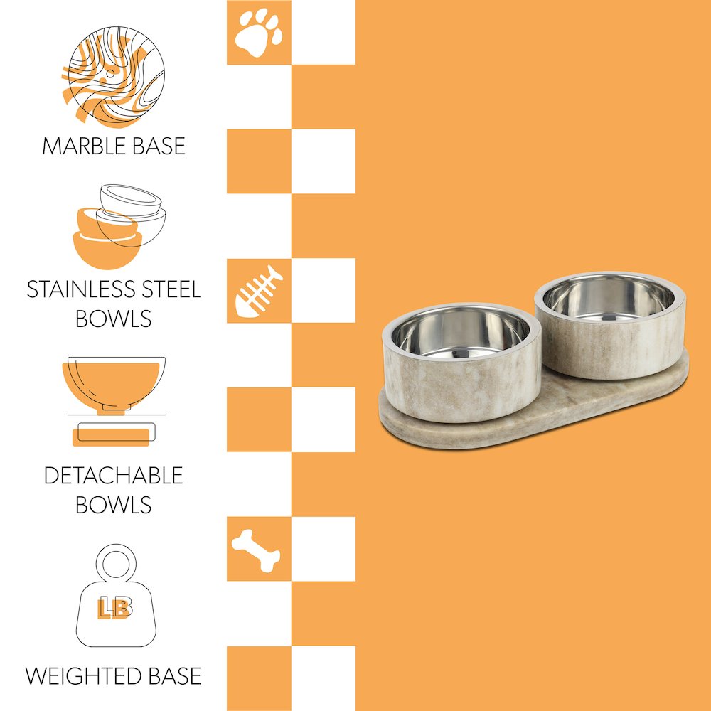 Marbre  Modern Weighted Double Marble and Stainless Steel Bowl 12oz (1.5 Cups)