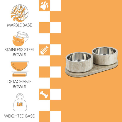 Marbre  Modern Weighted Double Marble and Stainless Steel Bowl 12oz (1.5 Cups)