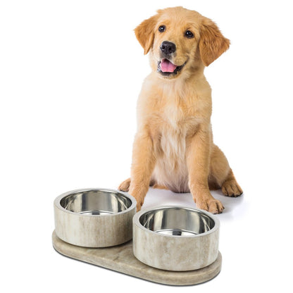 Marbre  Modern Weighted Double Marble and Stainless Steel Bowl 12oz (1.5 Cups)