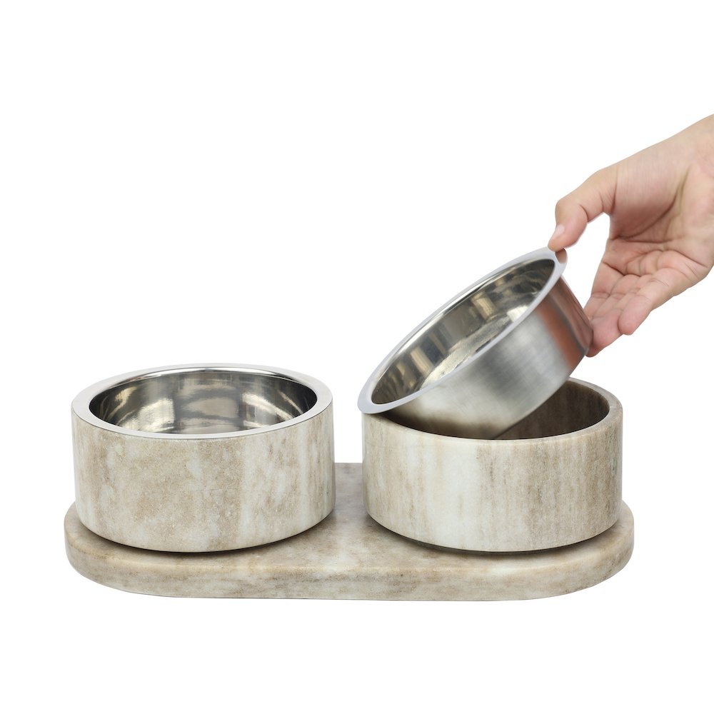 Marbre  Modern Weighted Double Marble and Stainless Steel Bowl 12oz (1.5 Cups)