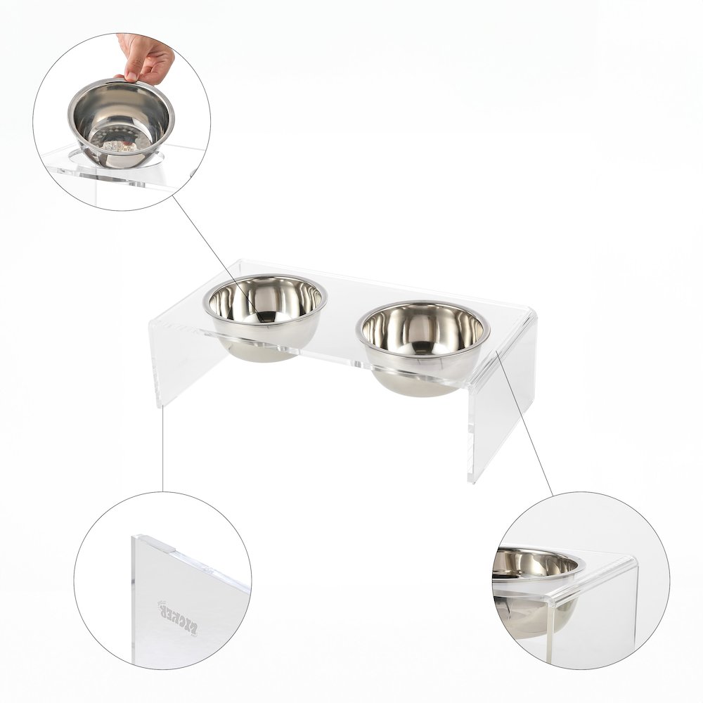 Small/Medium Modern Lucite Rectangular Elevated Pet Feeder