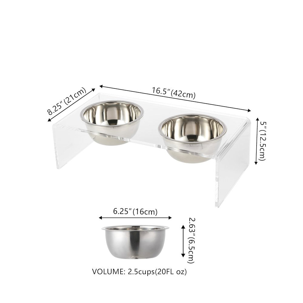 Small/Medium Modern Lucite Rectangular Elevated Pet Feeder