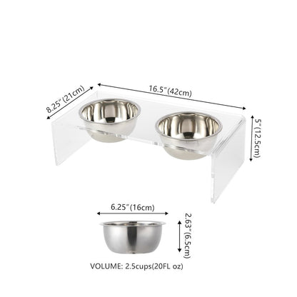 Small/Medium Modern Lucite Rectangular Elevated Pet Feeder