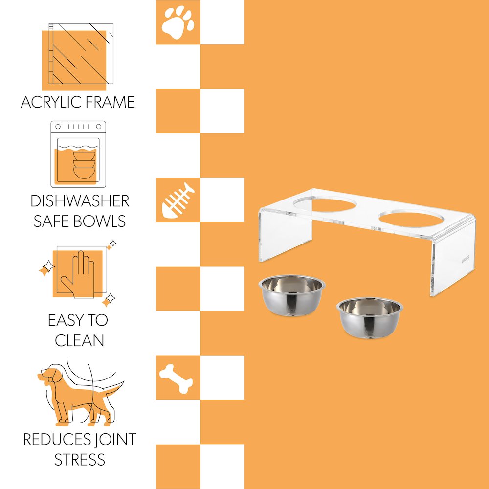 Small/Medium Modern Lucite Rectangular Elevated Pet Feeder
