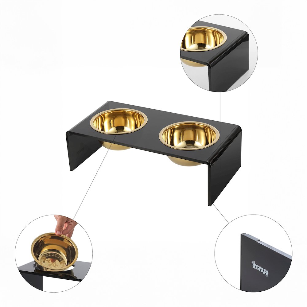 Small/Medium Modern Lucite Rectangular Elevated Pet Feeder