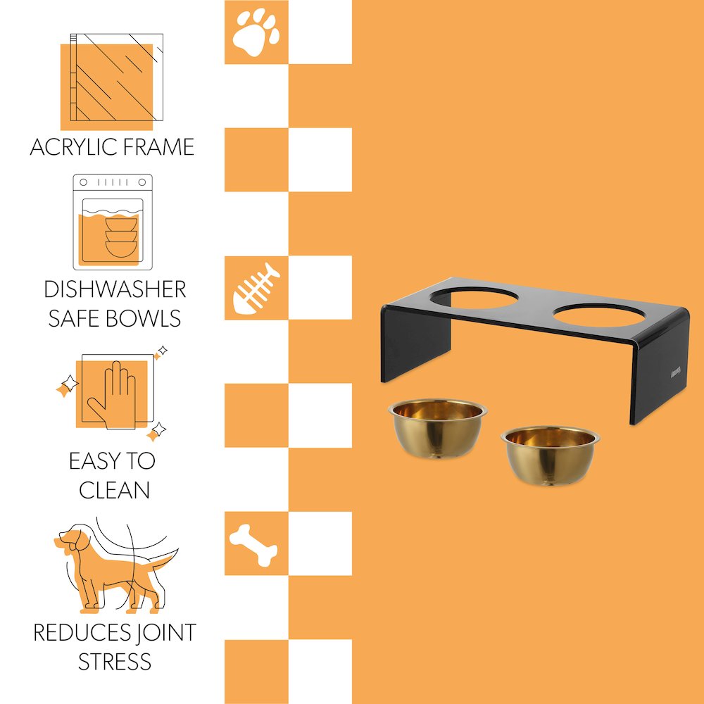 Small/Medium Modern Lucite Rectangular Elevated Pet Feeder