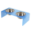 5" Acrylic Rectangular Elevated Pet Feeder, 20oz 2-Stainless Steel Bowls, Blue