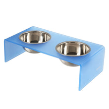 5" Acrylic Rectangular Elevated Pet Feeder, 20oz 2-Stainless Steel Bowls, Blue