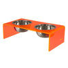 5" Acrylic Rectangular Elevated Pet Feeder, 20oz 2-Stainless Steel Bowls, Pink
