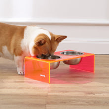 5" Acrylic Rectangular Elevated Pet Feeder, 20oz 2-Stainless Steel Bowls, Pink