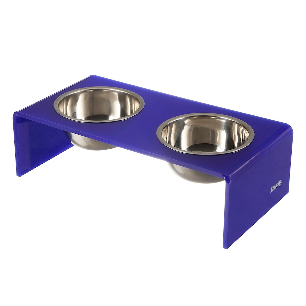 5" Acrylic Rectangular Elevated Pet Feeder, 20oz 2-Stainless Steel Bowls, Purple