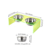 5" Acrylic Rectangular Elevated Pet Feeder, 20oz 2-Stainless Steel Bowls, Green