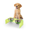 5" Acrylic Rectangular Elevated Pet Feeder, 20oz 2-Stainless Steel Bowls, Green