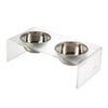 5" Acrylic Rectangular Elevated Pet Feeder, 20oz 2-Stainless Steel Bowls, White