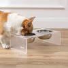 5" Acrylic Rectangular Elevated Pet Feeder, 20oz 2-Stainless Steel Bowls, White