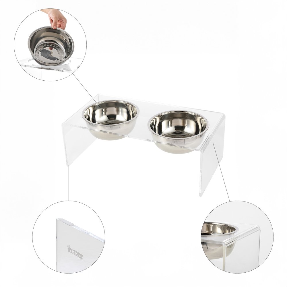 Medium/Large Modern Lucite Rectangular Elevated Pet Feeder