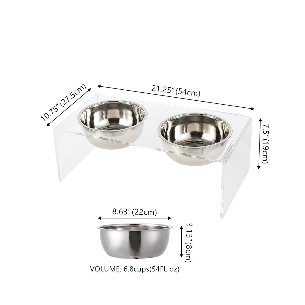 Medium/Large Modern Lucite Rectangular Elevated Pet Feeder
