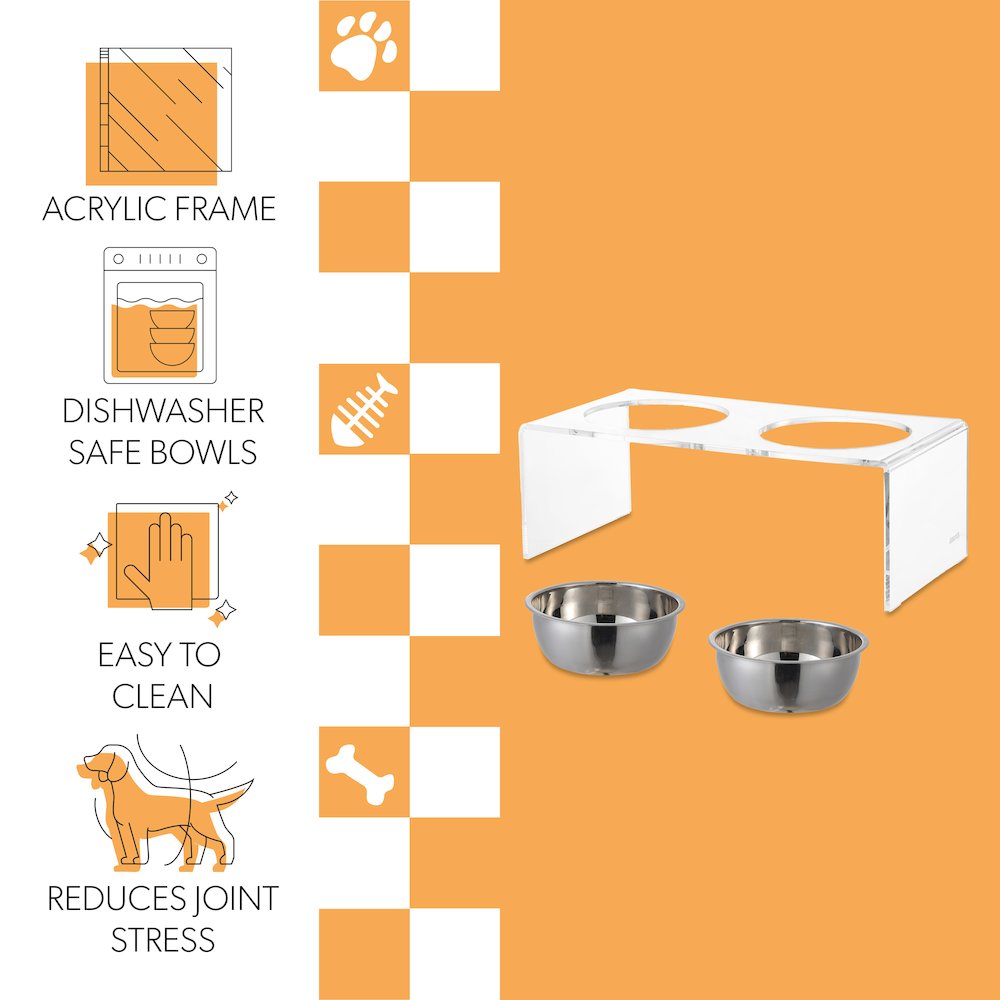 Medium/Large Modern Lucite Rectangular Elevated Pet Feeder