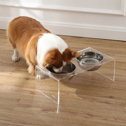 Medium/Large Modern Lucite Rectangular Elevated Pet Feeder