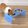 7.5" Rectangular Elevated Pet Feeder, 54oz 2-Stainless Steel Bowls, Blue