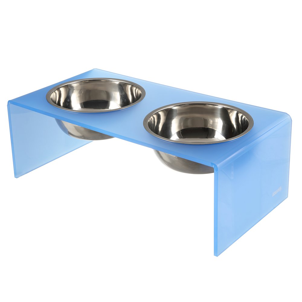7.5" Rectangular Elevated Pet Feeder, 54oz 2-Stainless Steel Bowls, Blue