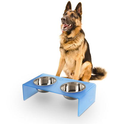 7.5" Rectangular Elevated Pet Feeder, 54oz 2-Stainless Steel Bowls, Blue