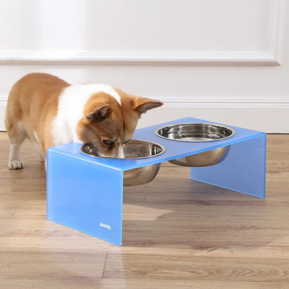 7.5" Rectangular Elevated Pet Feeder, 54oz 2-Stainless Steel Bowls, Blue