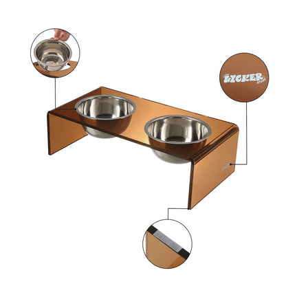 7.5" Rectangular Elevated Pet Feeder, 54oz 2-Stainless Steel Bowls, Amber