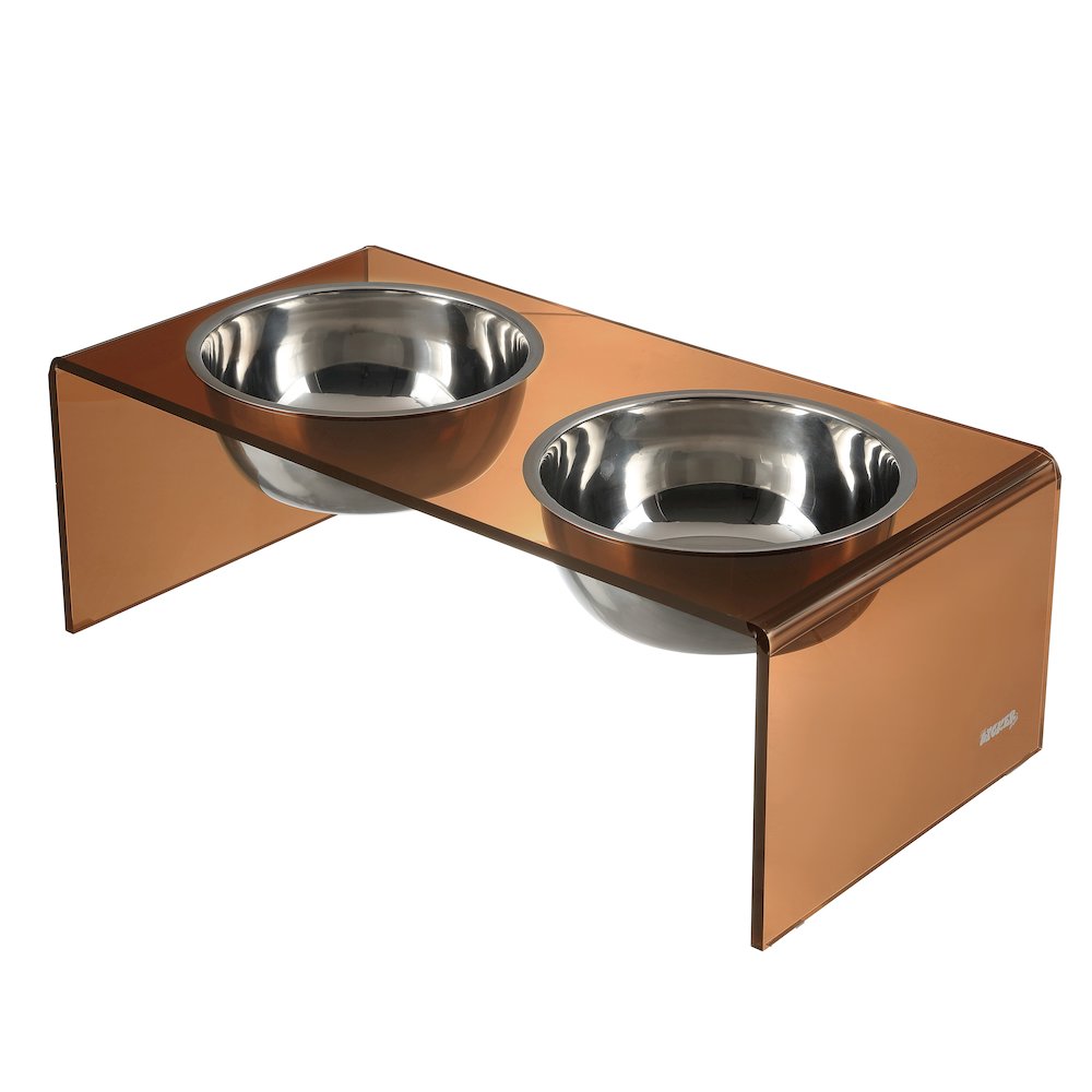 7.5" Rectangular Elevated Pet Feeder, 54oz 2-Stainless Steel Bowls, Amber