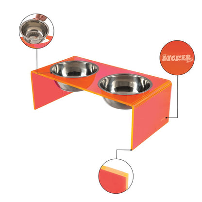 7.5" Rectangular Elevated Pet Feeder, 54oz 2-Stainless Steel Bowls, Pink