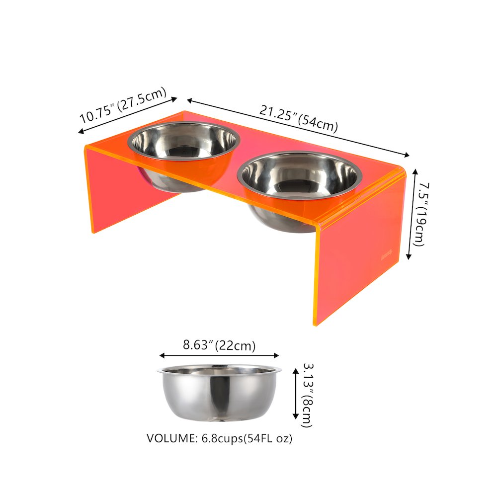 7.5" Rectangular Elevated Pet Feeder, 54oz 2-Stainless Steel Bowls, Pink
