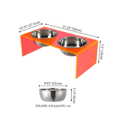 7.5" Rectangular Elevated Pet Feeder, 54oz 2-Stainless Steel Bowls, Pink